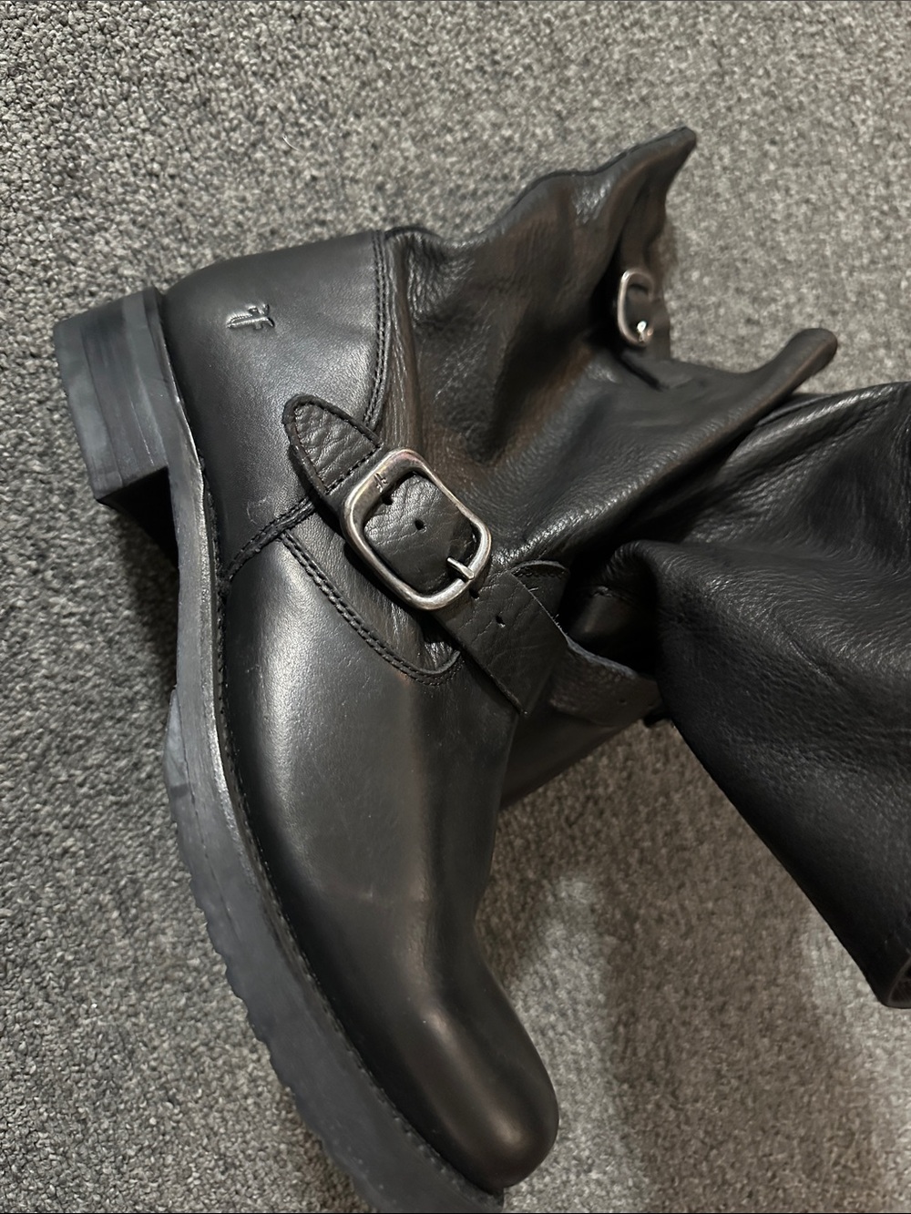 Frye Black Leather Buckle Combat Boots - Women